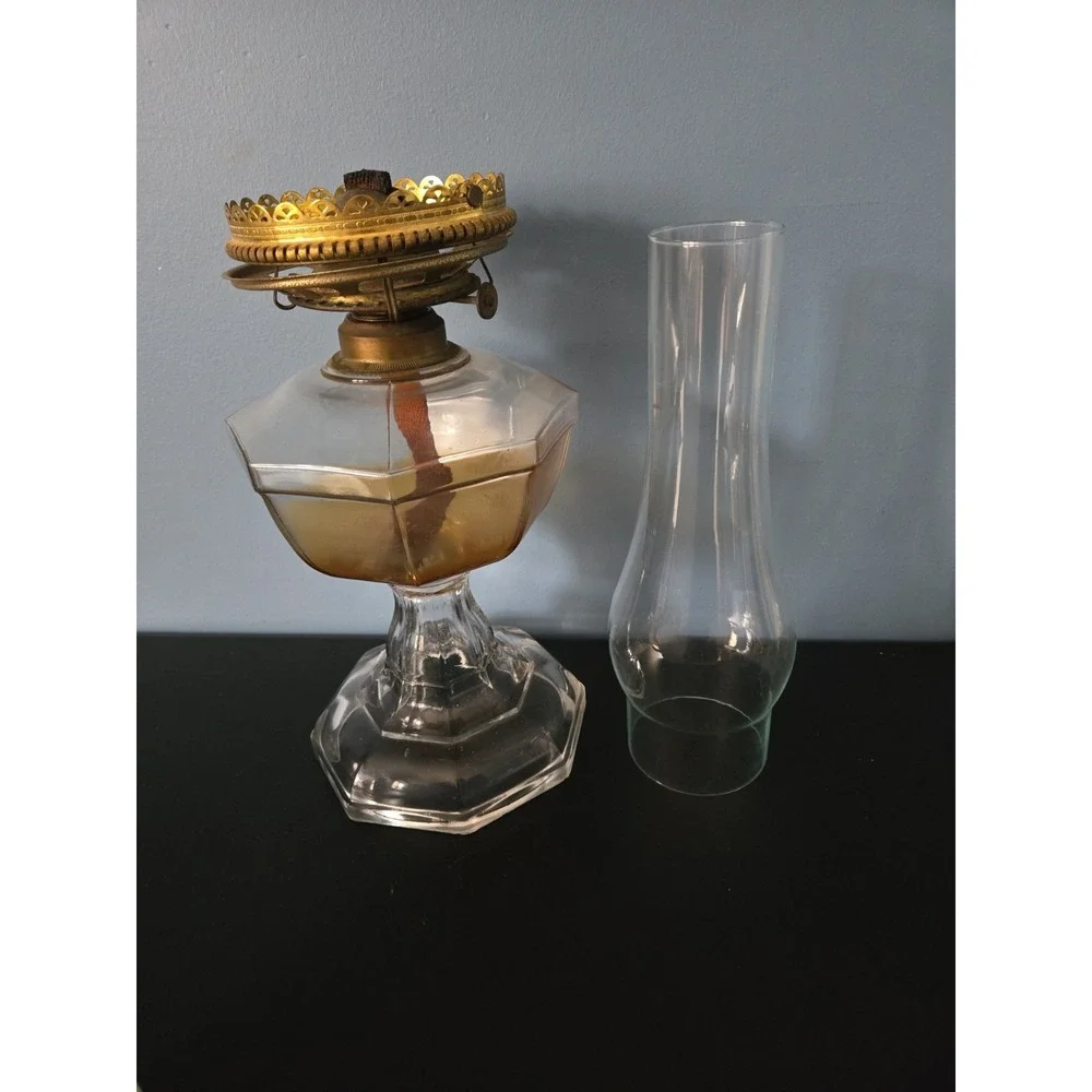 Huge Antique Greek‎ Key Octagon Pedestal Oil Kerosine Lamp 20